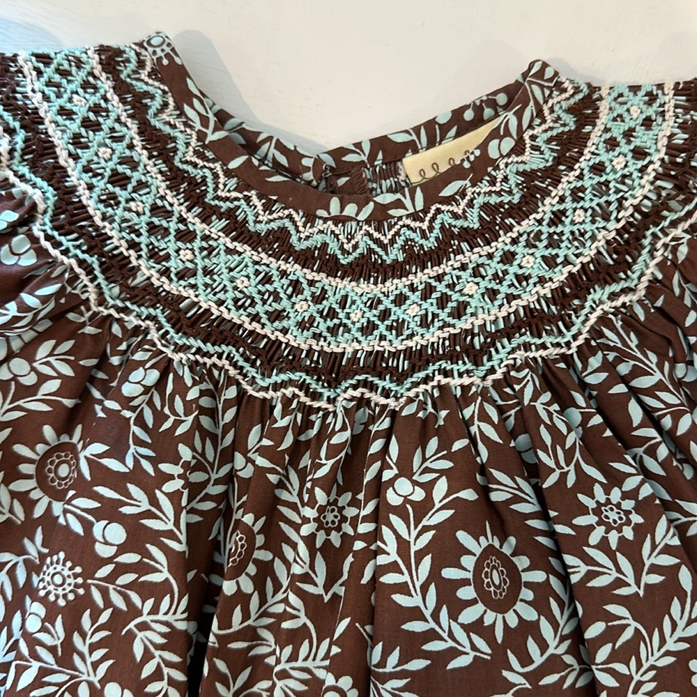 Brown and blue smock dress